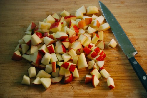 Diced apples for Apple Challah via Relishing It