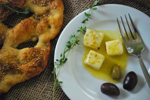 Spice-Marinated Feta with Simple Fougasse via Relishing It