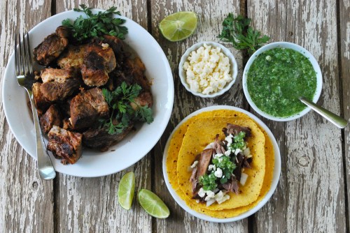 Carnitas Tacos and Fresh Tomatillo Salsa via Relishing It