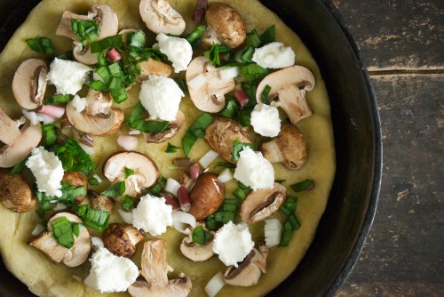 Skillet Pizza on the Stovetop with Ramps, Mushrooms, and Smoked Mozzarella | Relishing It