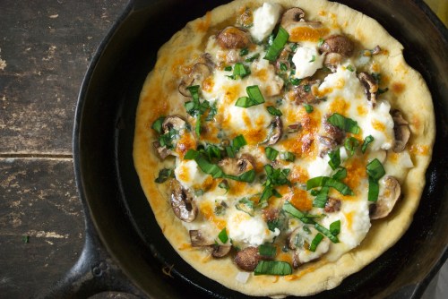 Skillet Pizza on the Stovetop with Ramps, Mushrooms, and Smoked Mozzarella | Relishing It