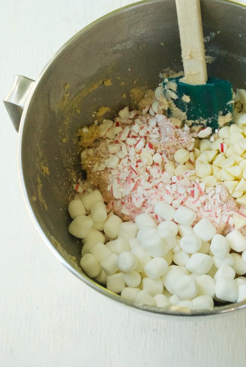 Crispy and Chewy White Chocolate, Peppermint Candy, and Marshmallow Cookies | Relishing It