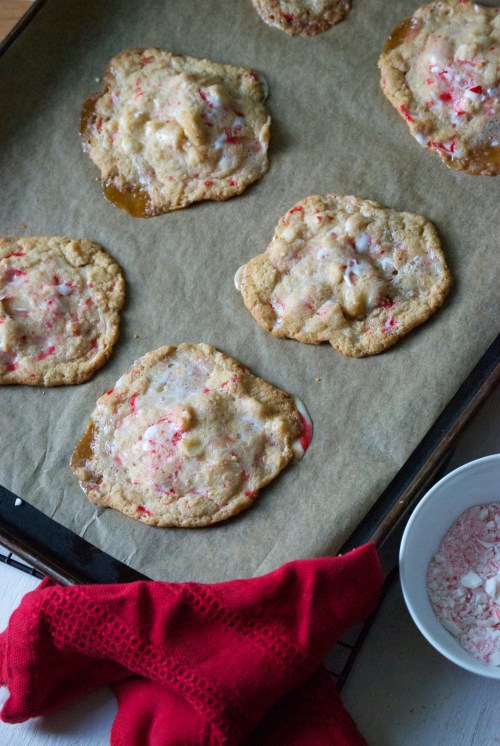 Crispy and Chewy White Chocolate, Peppermint Candy, and Marshmallow Cookies | Relishing It